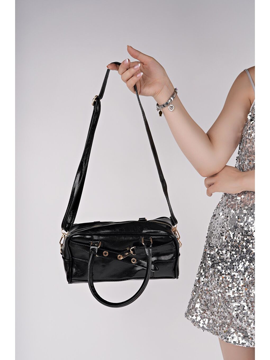 Siyah ROSALİE Kadın Kemer Detaylı El ve Omuz Çantası-3