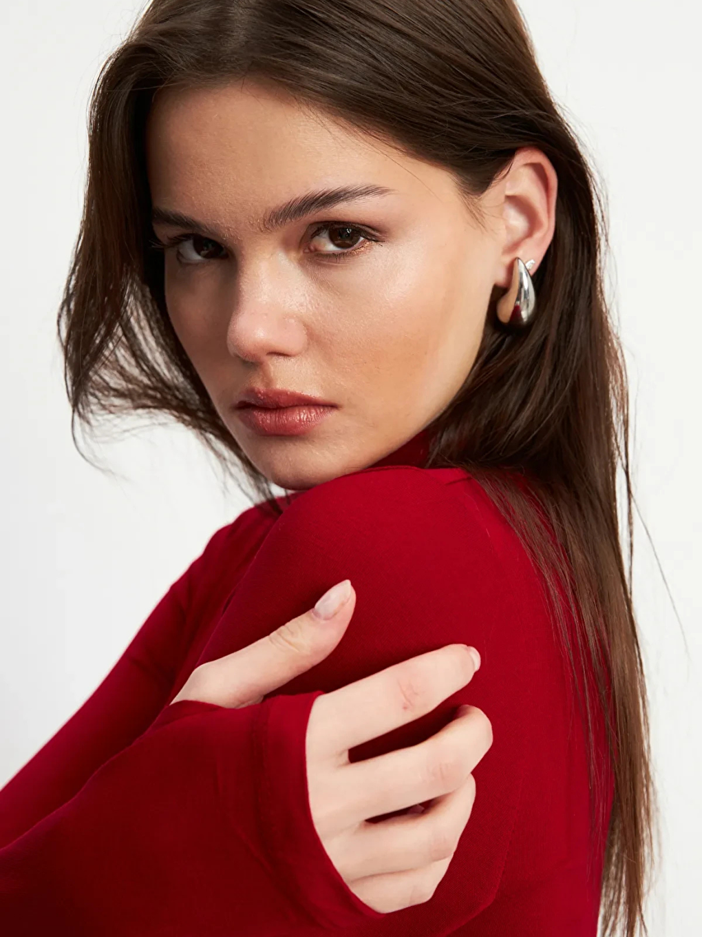 Kadın Bordo Parmak Detaylı Bluz-1