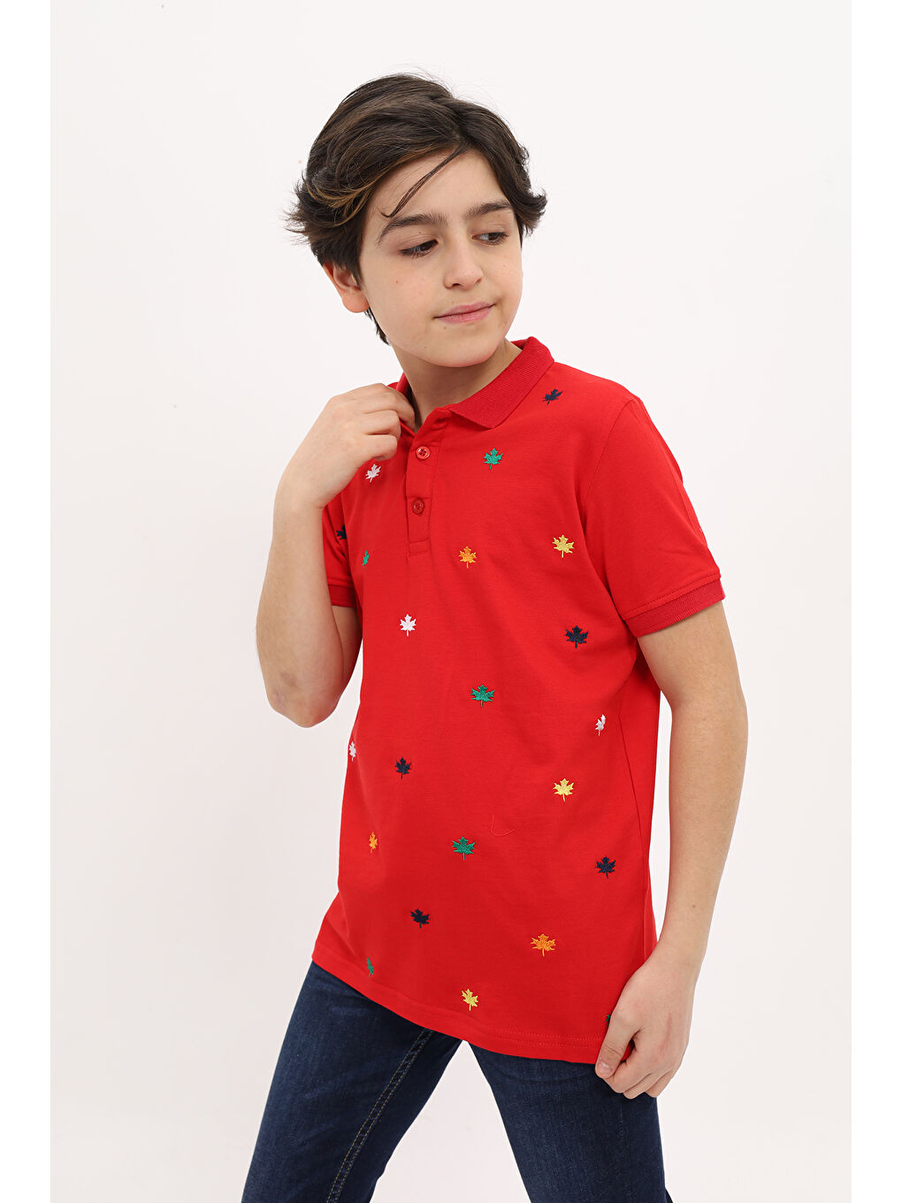 Kırmızı Erkek Çocuk Nakışlı Tişört-1