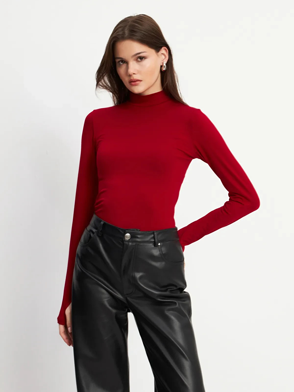 Kadın Bordo Parmak Detaylı Bluz-2