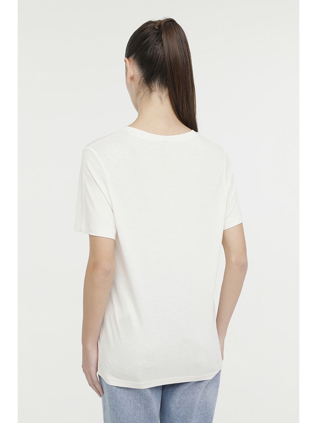 Bej WB V VISKON 11MDK205 4FX Ekru Kadın Kısa Kol T-Shirt-1