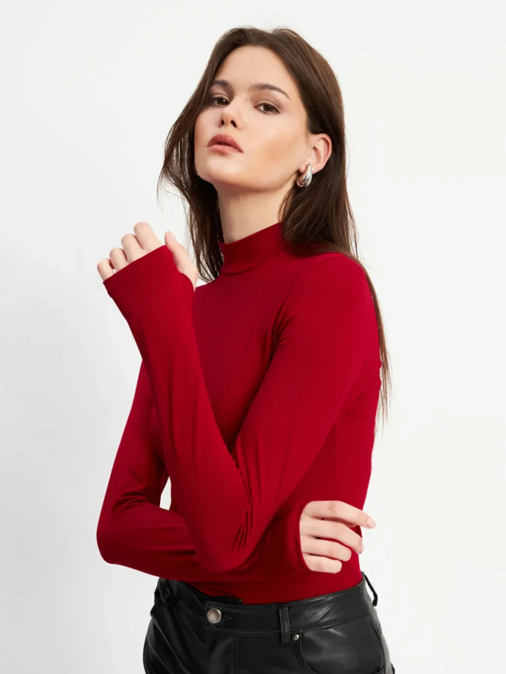 Kadın Bordo Parmak Detaylı Bluz-3