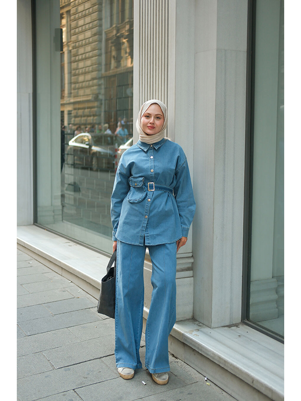 Kadın Çıtçıt Detay Jean Takım Açık Mavi-3