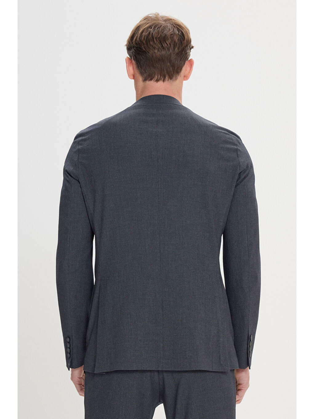 Erkek Antrasit Slim Fit Dar Kesim Mono Yaka Kazayağı Desenli Ceket-5