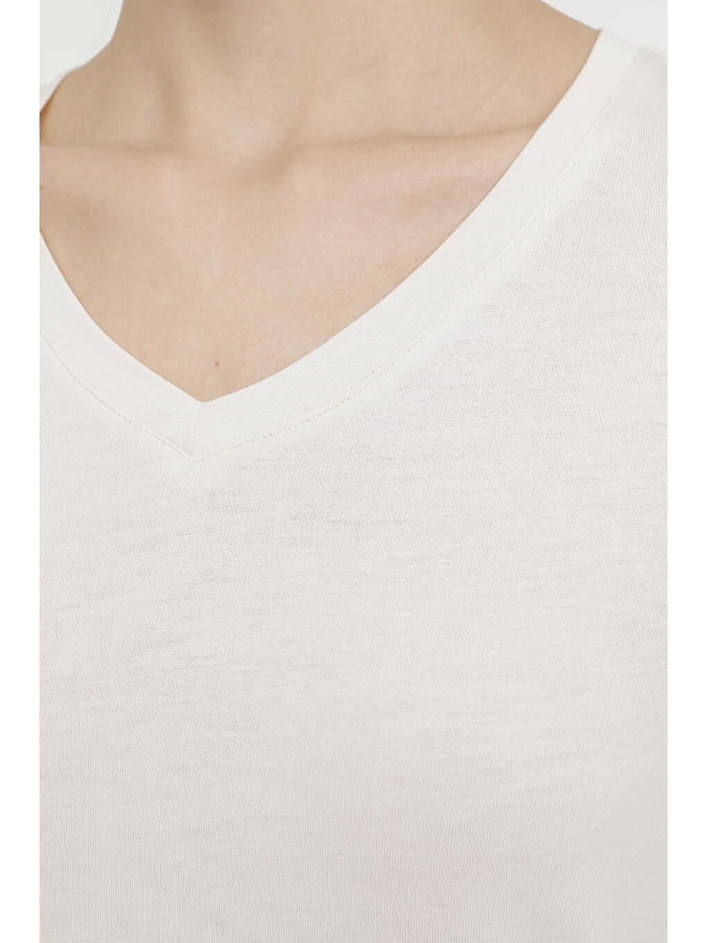 Bej WB V VISKON 11MDK205 4FX Ekru Kadın Kısa Kol T-Shirt-3