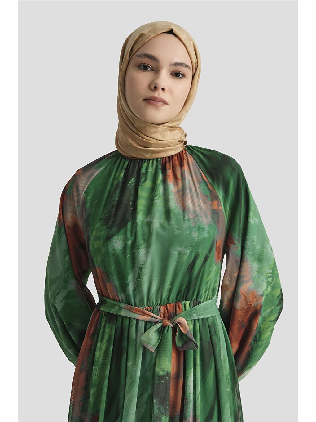 Desenli Elbise 25Yd4016 Yeşil-2