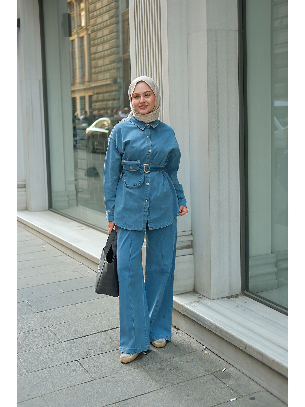 Kadın Çıtçıt Detay Jean Takım Açık Mavi-4