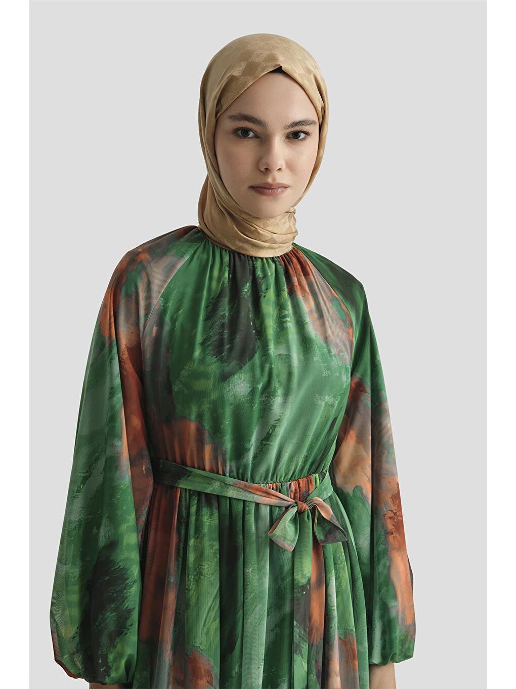 Desenli Elbise 25Yd4016 Yeşil-3