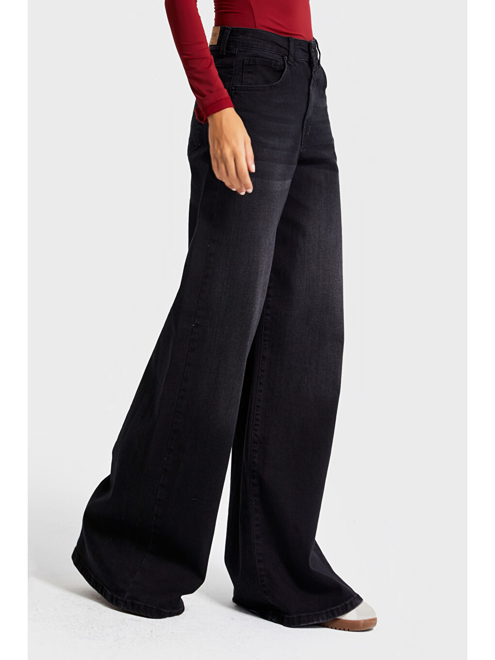 Gri Kadın Füme Renk 2w5-1 LYL36 Palazzo Fit Elastanlı Esnek Kumaş İç Boy 83cm Denim Jean-4