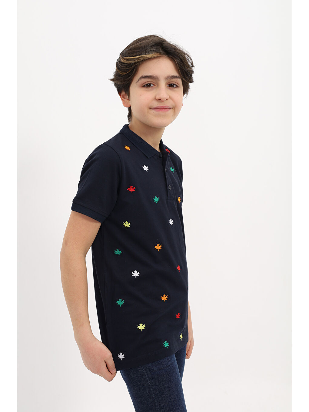 Lacivert Erkek Çocuk Nakışlı Tişört-1