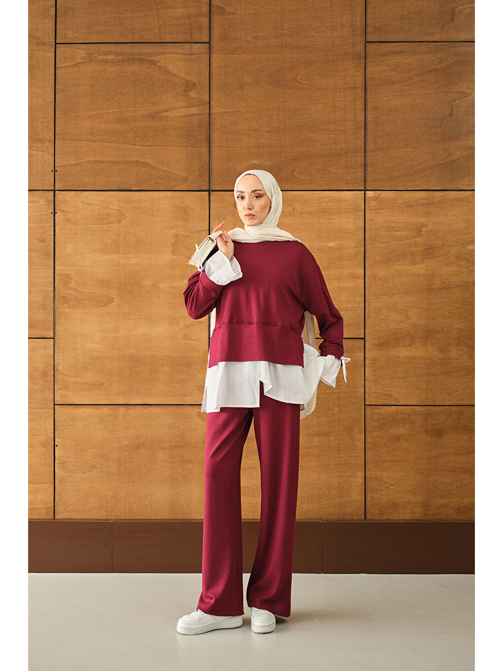 Kadın Garnili İkili Takım Bordo-1