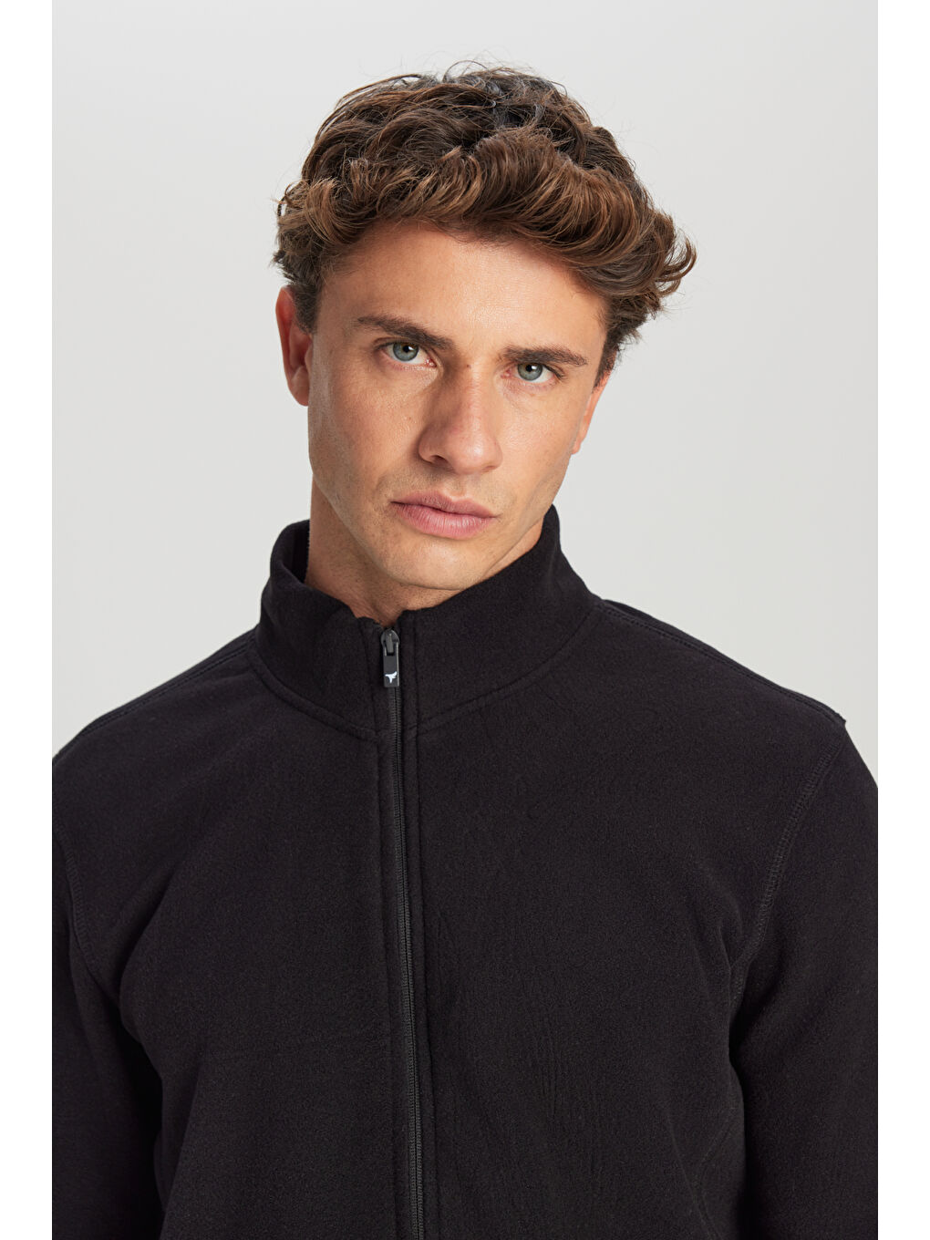 Erkek Siyah Anti-Pilling Tüylenme Yapmayan Standart Fit Bato Yaka Sweatshirt Polar Ceket-3