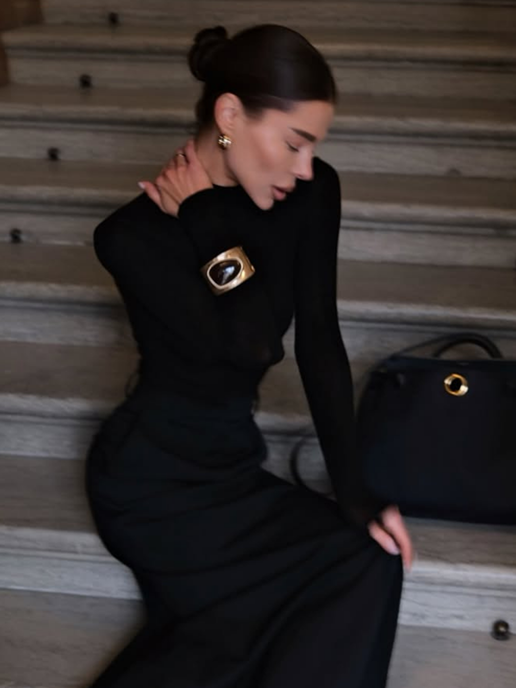 Kadın Siyah Kaşmir Ultra Hafif Balıkçı Yaka Bluz-1