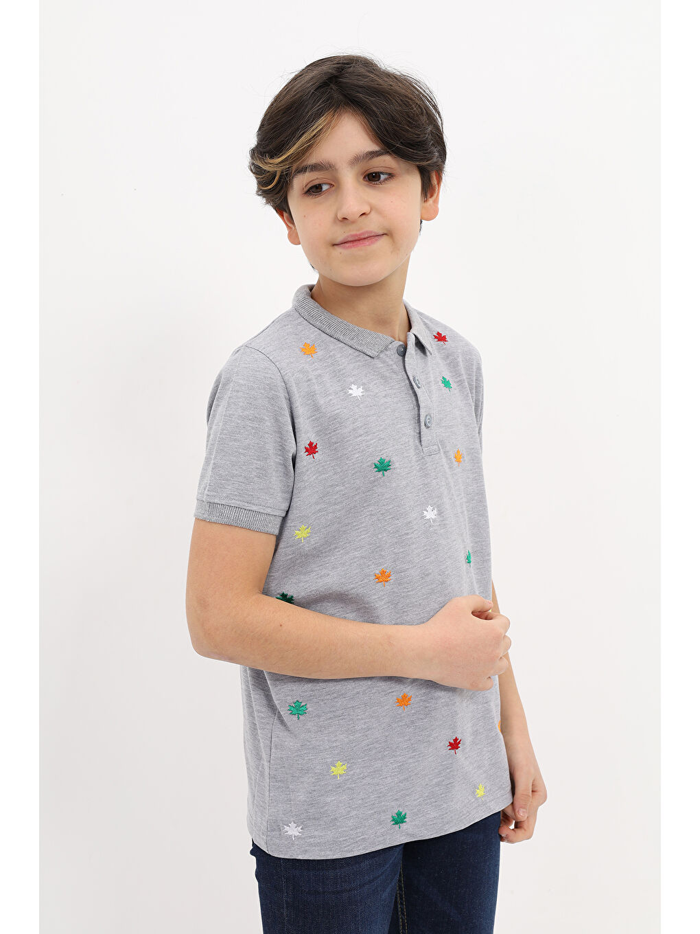 Gri Erkek Çocuk Nakışlı Tişört-1