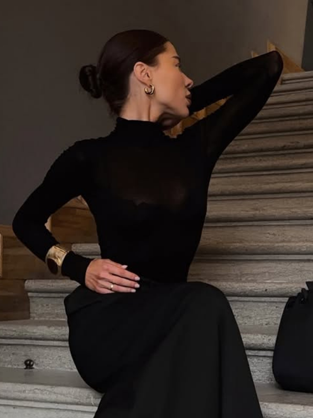 Kadın Siyah Kaşmir Ultra Hafif Balıkçı Yaka Bluz-3