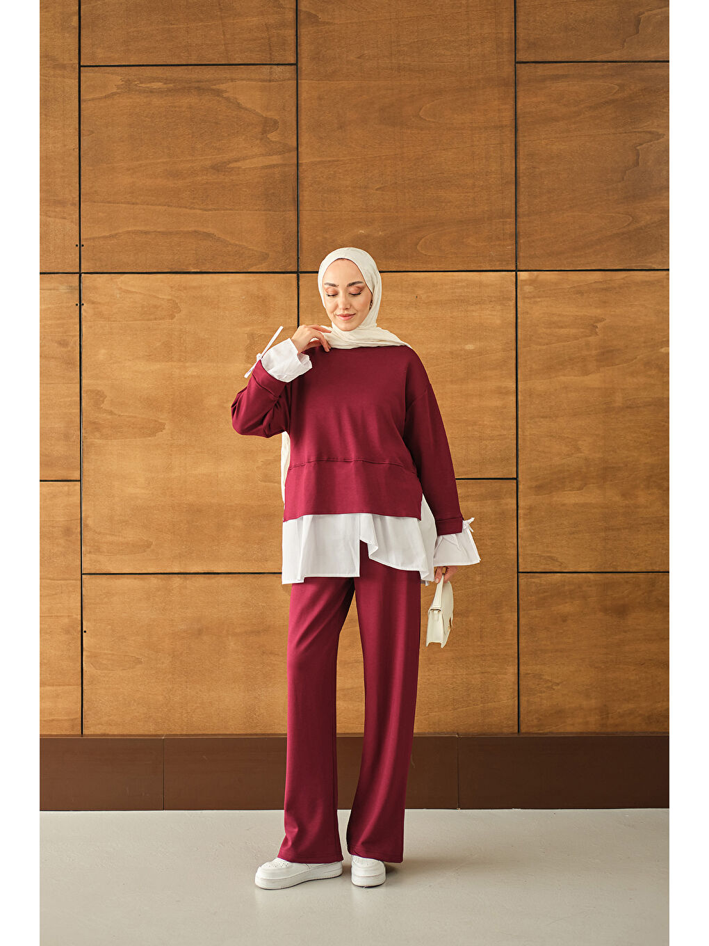 Kadın Garnili İkili Takım Bordo-2