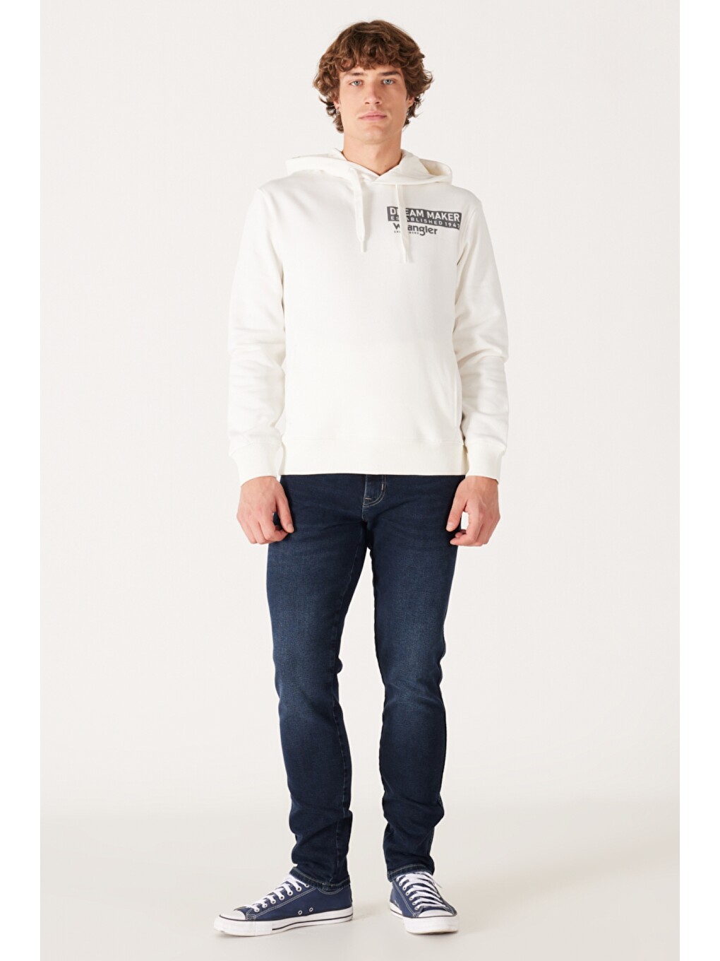 Regular Fit Normal kesim Kapüşonlu Şardonlu Kırık Beyaz Sweatshirt-3