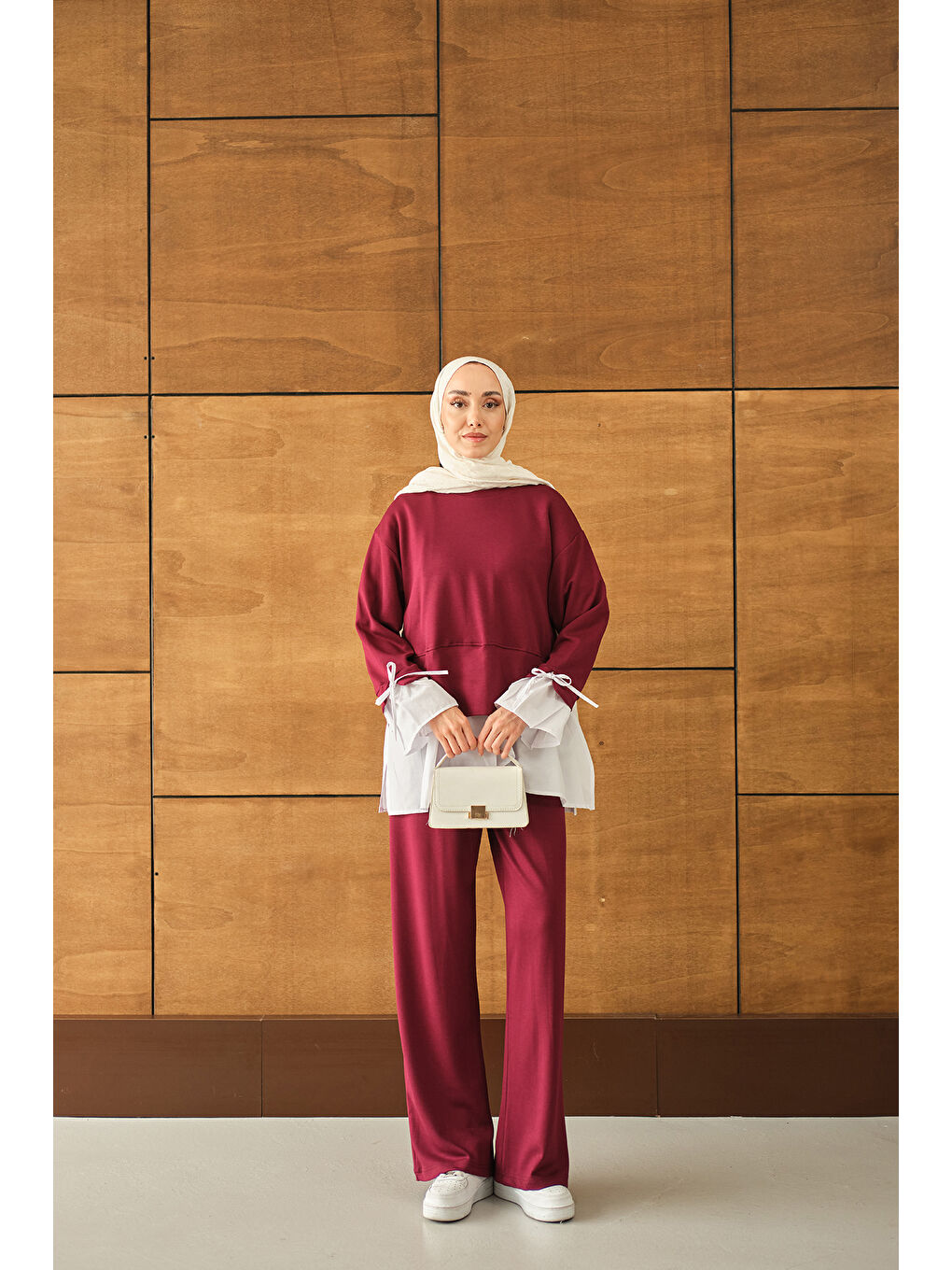Kadın Garnili İkili Takım Bordo-3