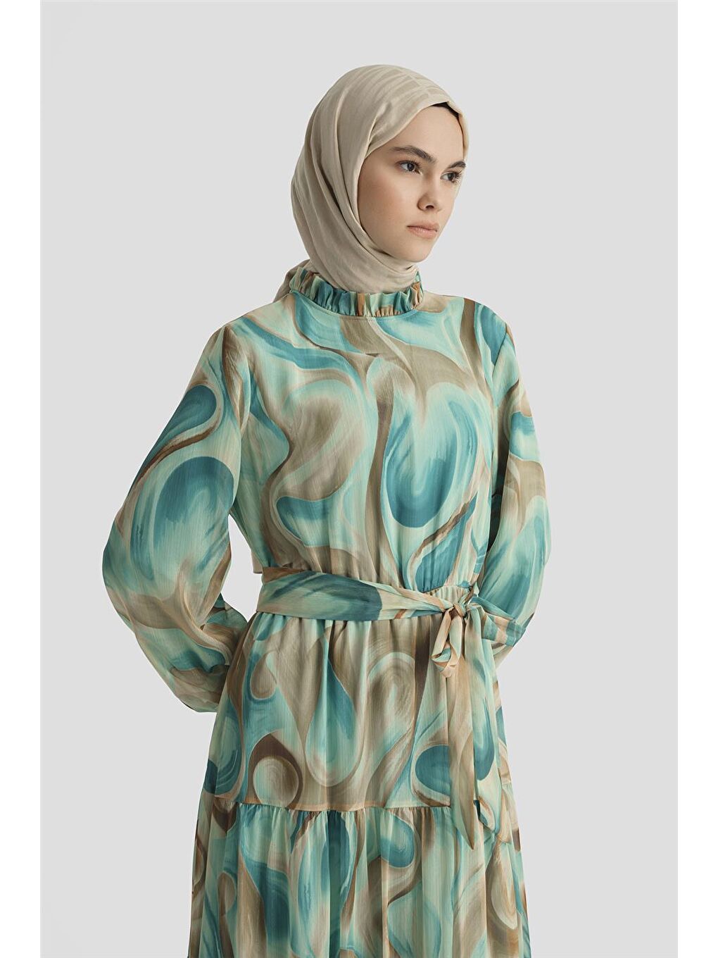 Yeşil Desenli Elbise 25Yd4019 Mavi