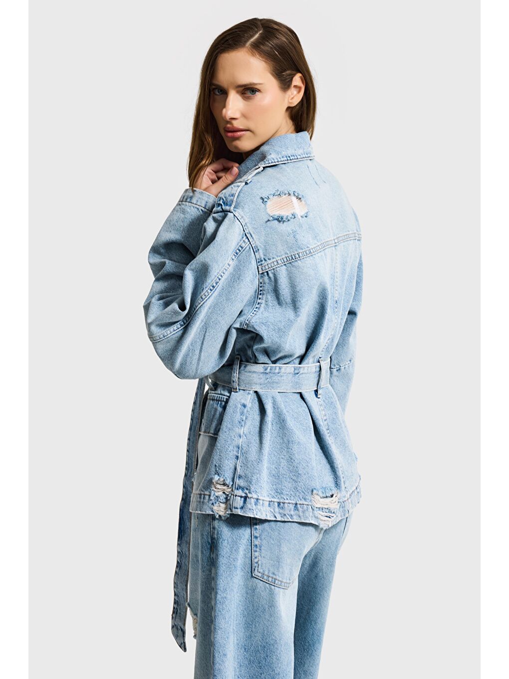 Mavi Kadın Ice 12s6-32 Oversize Kemer Detaylı Yırtık %100 Pamuk Denim Ceket-2