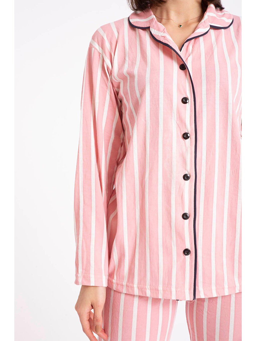 Pembe Gömlek Yaka Düğmeli Kadın Pijama Takımı 3010-2