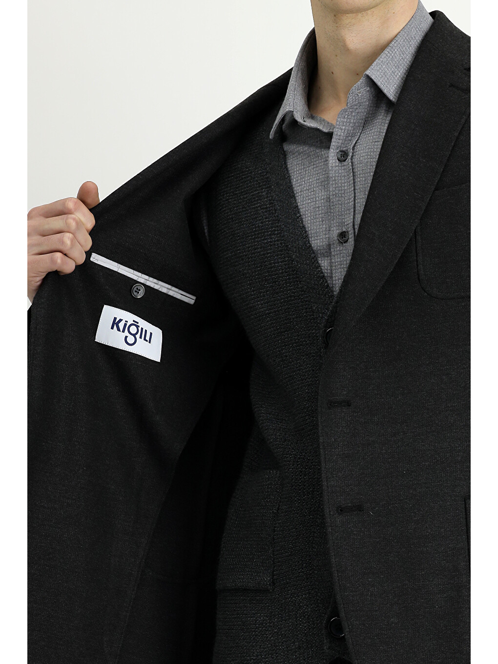 Antrasit Muscle Fit Elastanlı Spor Blazer Ceket-5