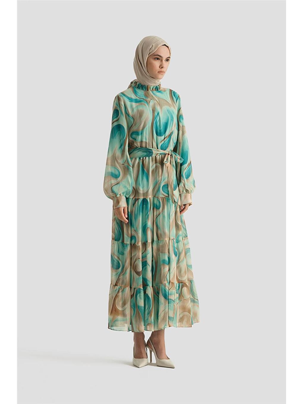 Yeşil Desenli Elbise 25Yd4019 Mavi-2