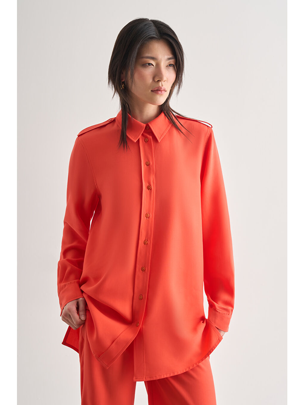 Kırmızı Modal Karışımlı Apoletli Nar Çiçeği Tunik