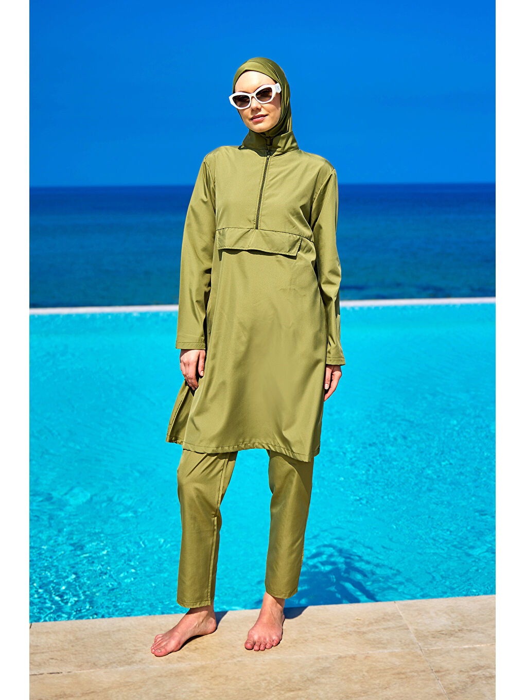 Yeşil Tesettür Mayo 3 Parça Takım Su İtici Tam Kapalı Mayo A2503-5