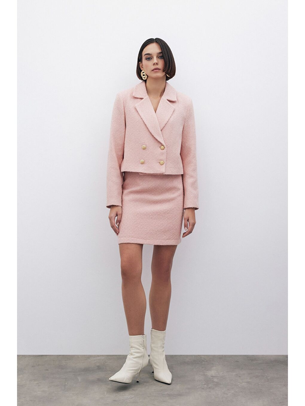 Pembe Simli Kısa Tüvit Ceket - Pudra-1