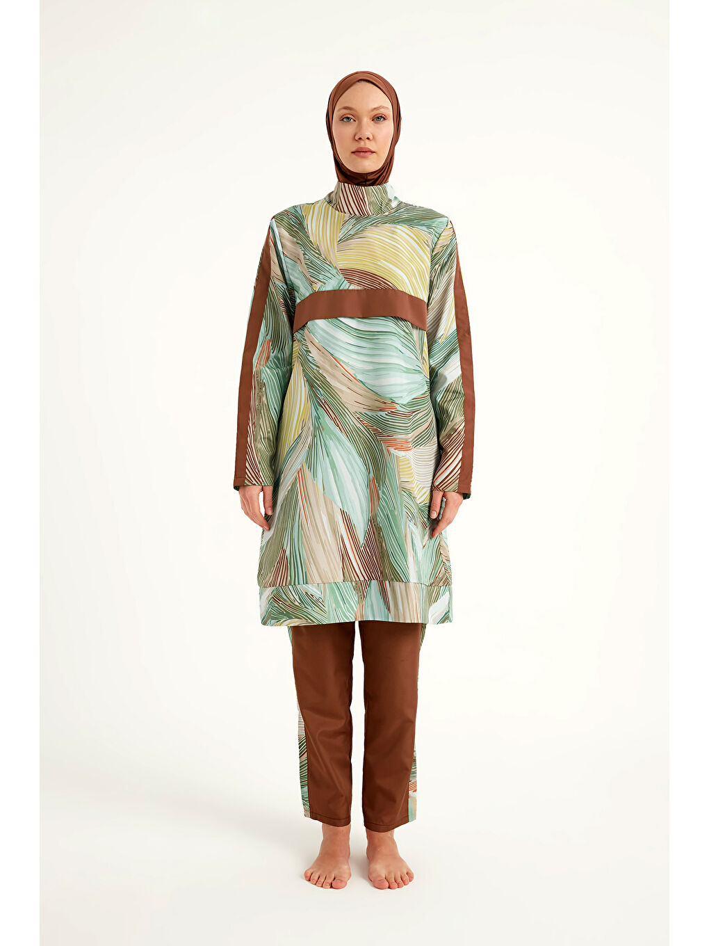 Haki Tam Kapalı Tesettür Mayo Plaj Çantalı 4 Parça Set R2512-4