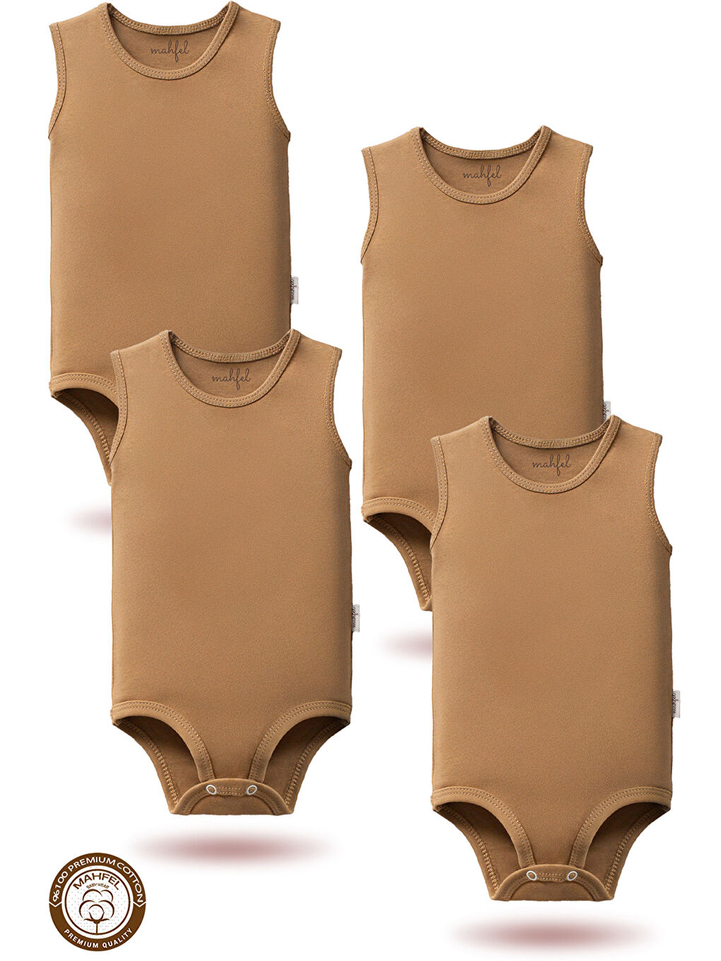 Kahverengi %100 Pamuklu Atlet 4'lü Baskısız Çıtçıtlı Bebek Body Zıbın FSİ