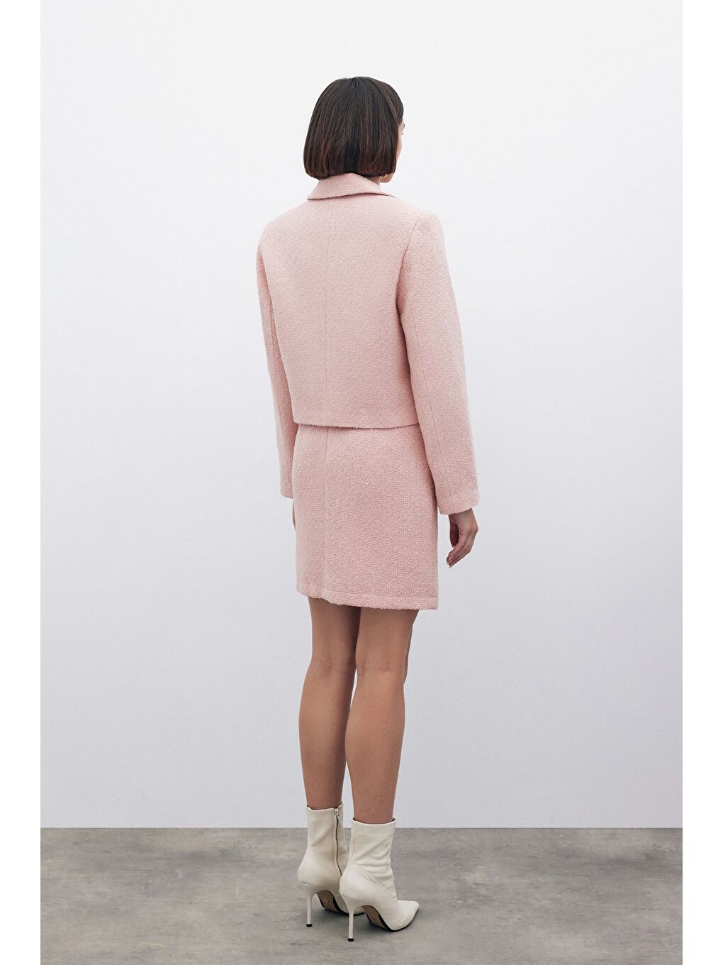 Pembe Simli Kısa Tüvit Ceket - Pudra-4