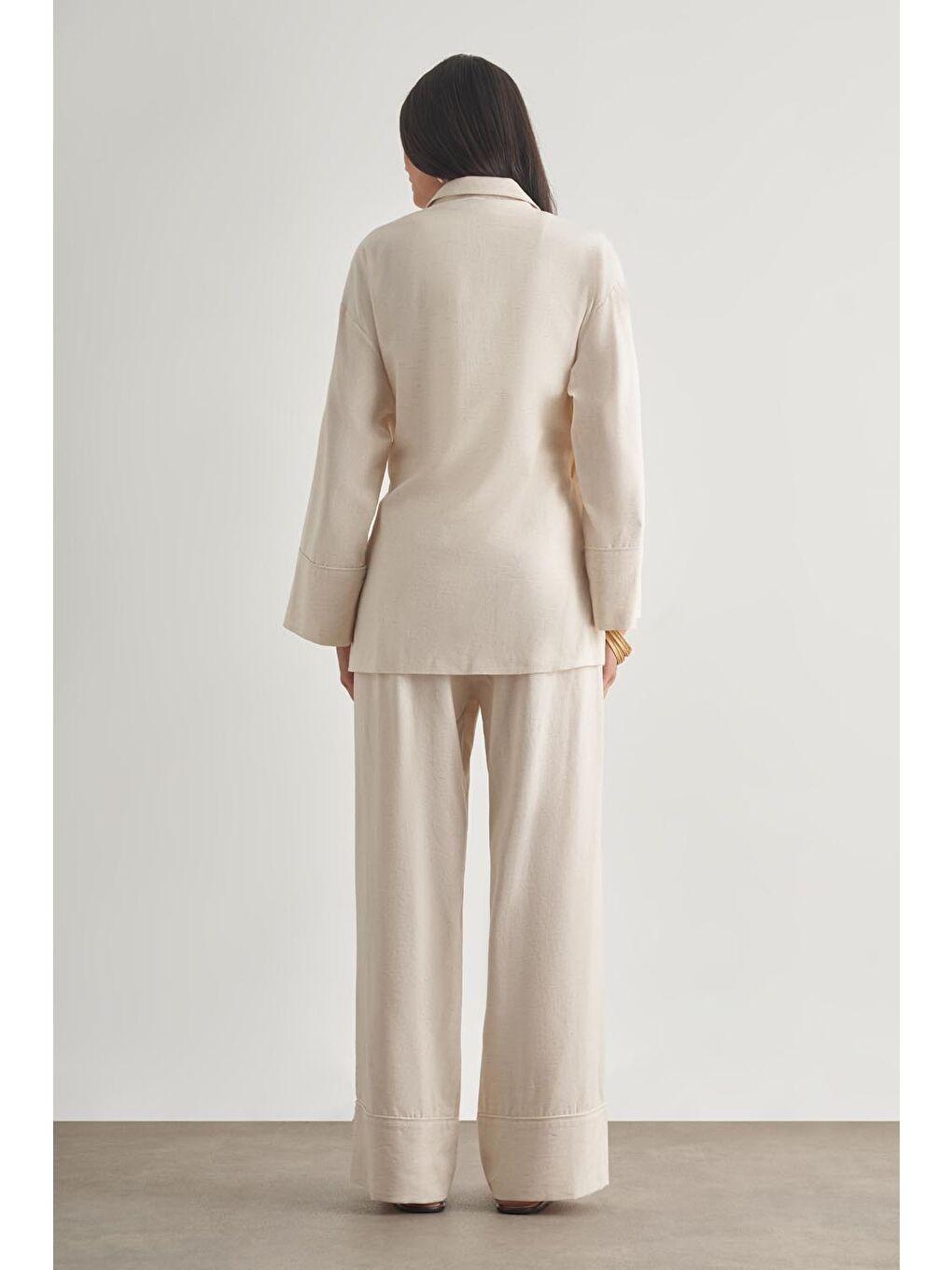 Keten Karışımlı Anvelop Bağlı Bej Rengi Kimono Ceket-3