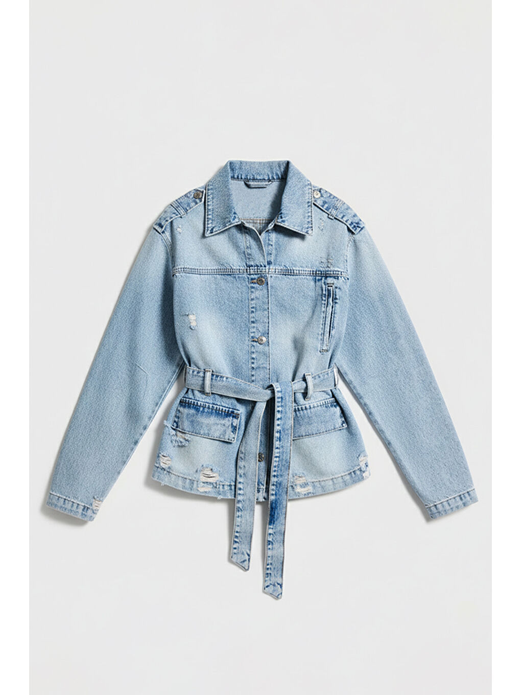 Mavi Kadın Ice 12s6-32 Oversize Kemer Detaylı Yırtık %100 Pamuk Denim Ceket-4