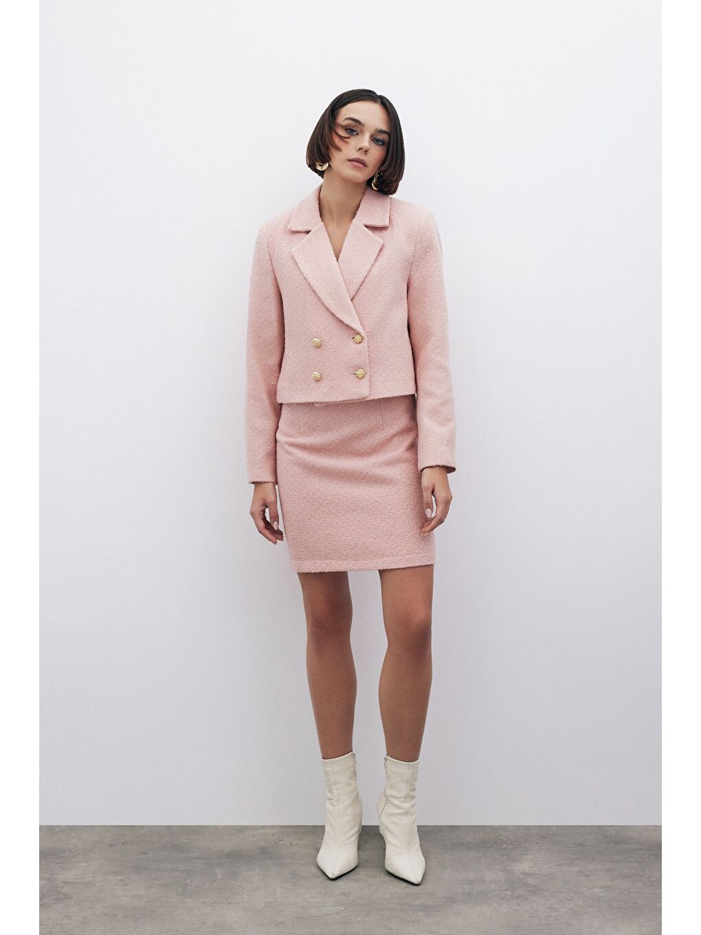 Pembe Simli Kısa Tüvit Ceket - Pudra-6