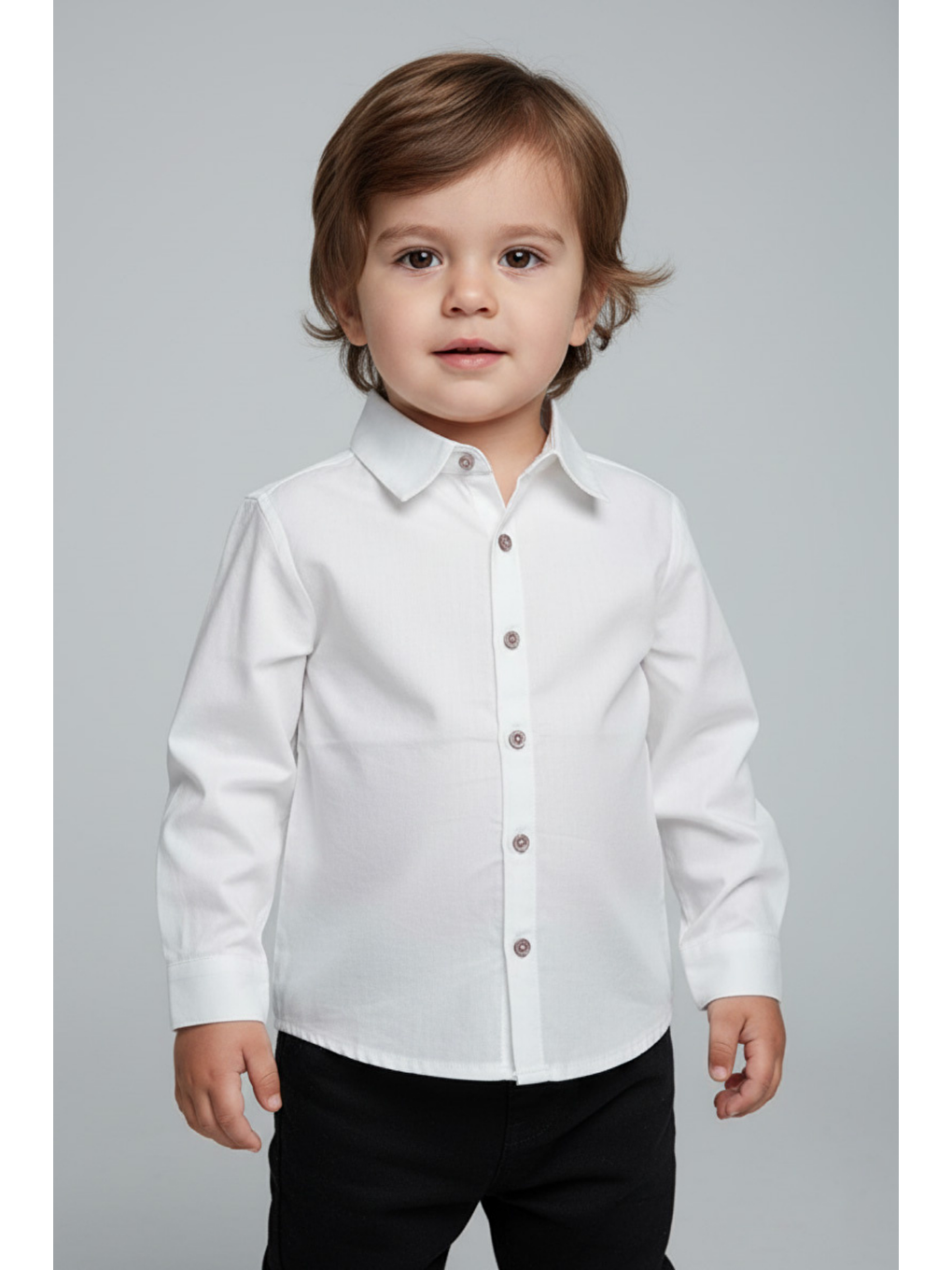 Erkek Çocuk Poplin Uzun Kollu Düz Beyaz Gömlek (2-3 Yaş 8-9 Yaş)