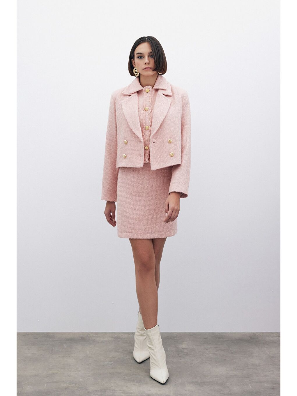 Pembe Simli Kısa Tüvit Ceket - Pudra-7