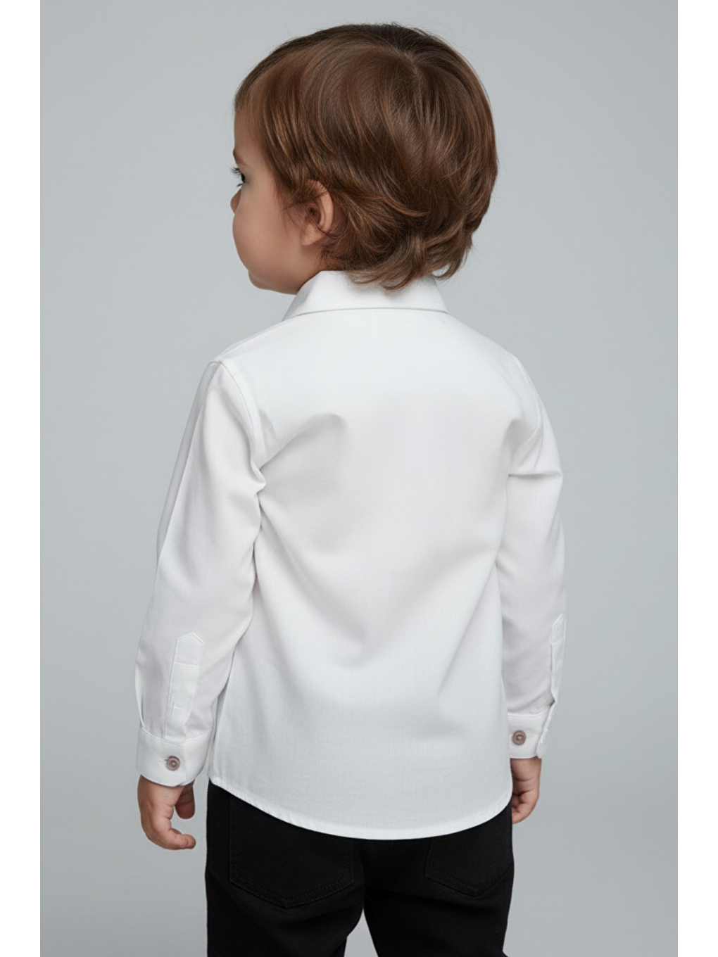 Erkek Çocuk Poplin Uzun Kollu Düz Beyaz Gömlek (2-3 Yaş 8-9 Yaş)-1