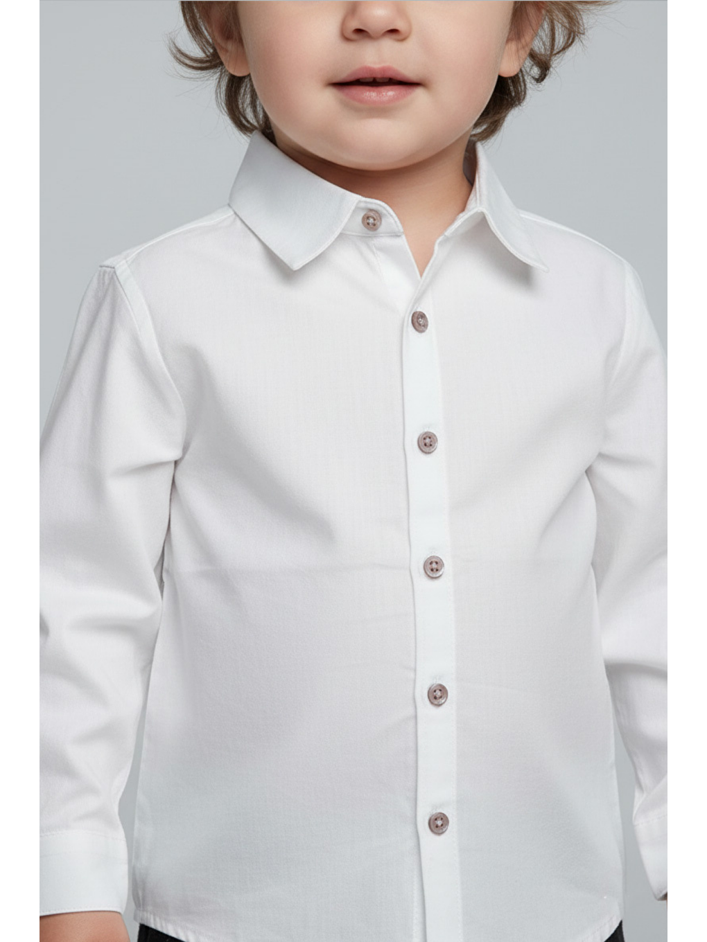 Erkek Çocuk Poplin Uzun Kollu Düz Beyaz Gömlek (2-3 Yaş 8-9 Yaş)-2