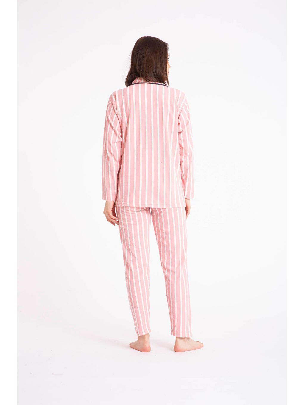 Pembe Gömlek Yaka Düğmeli Kadın Pijama Takımı 3010-3