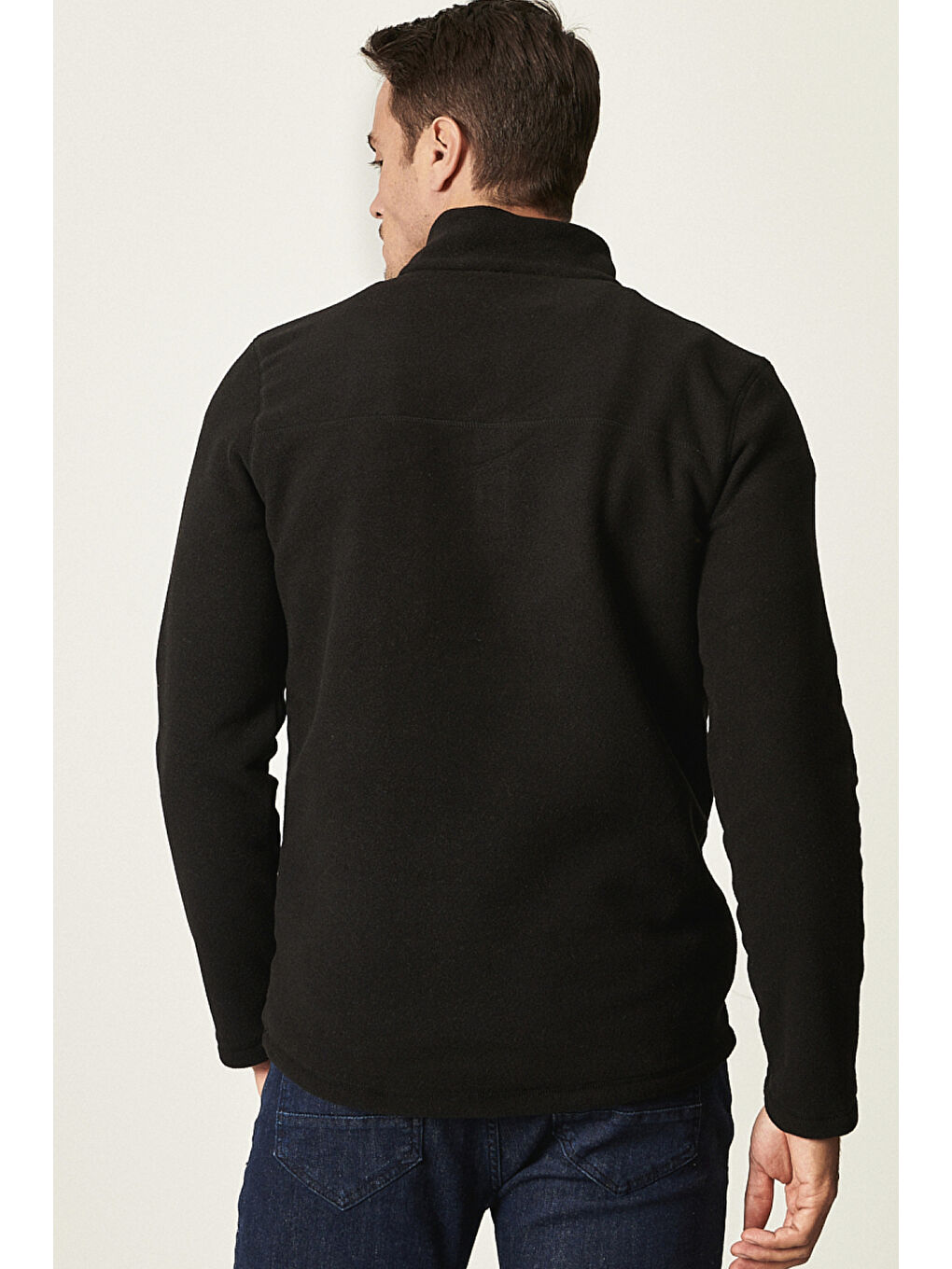 Erkek Siyah Anti-Pilling Tüylenme Yapmayan Standart Fit Dik Yaka Polar Sweatshirt-2