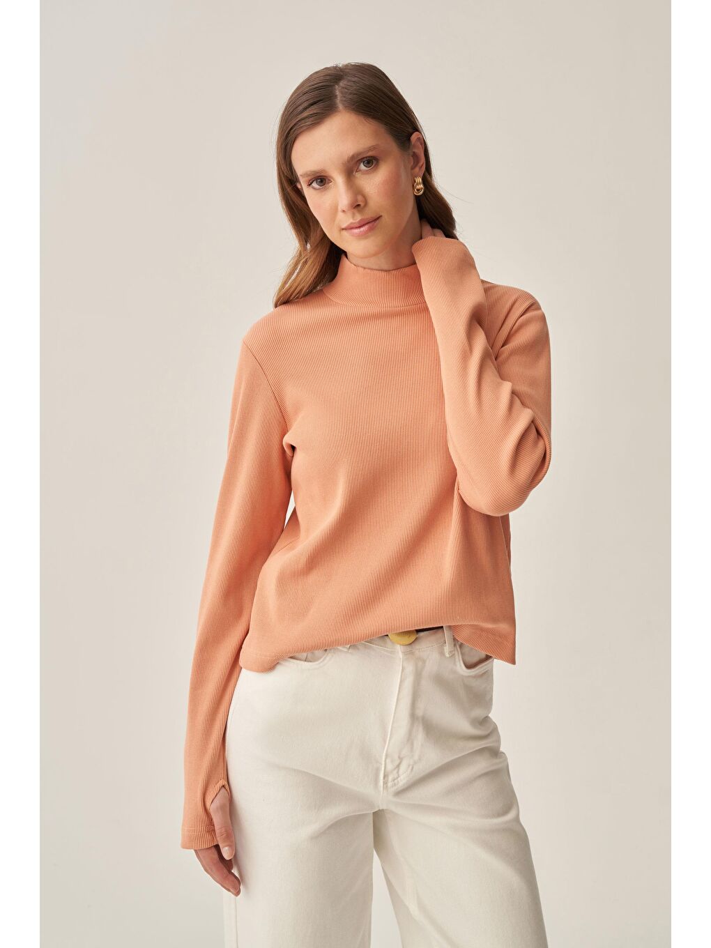 Pembe Somon-Parmaklıklı Balıkçı Yaka Body-4