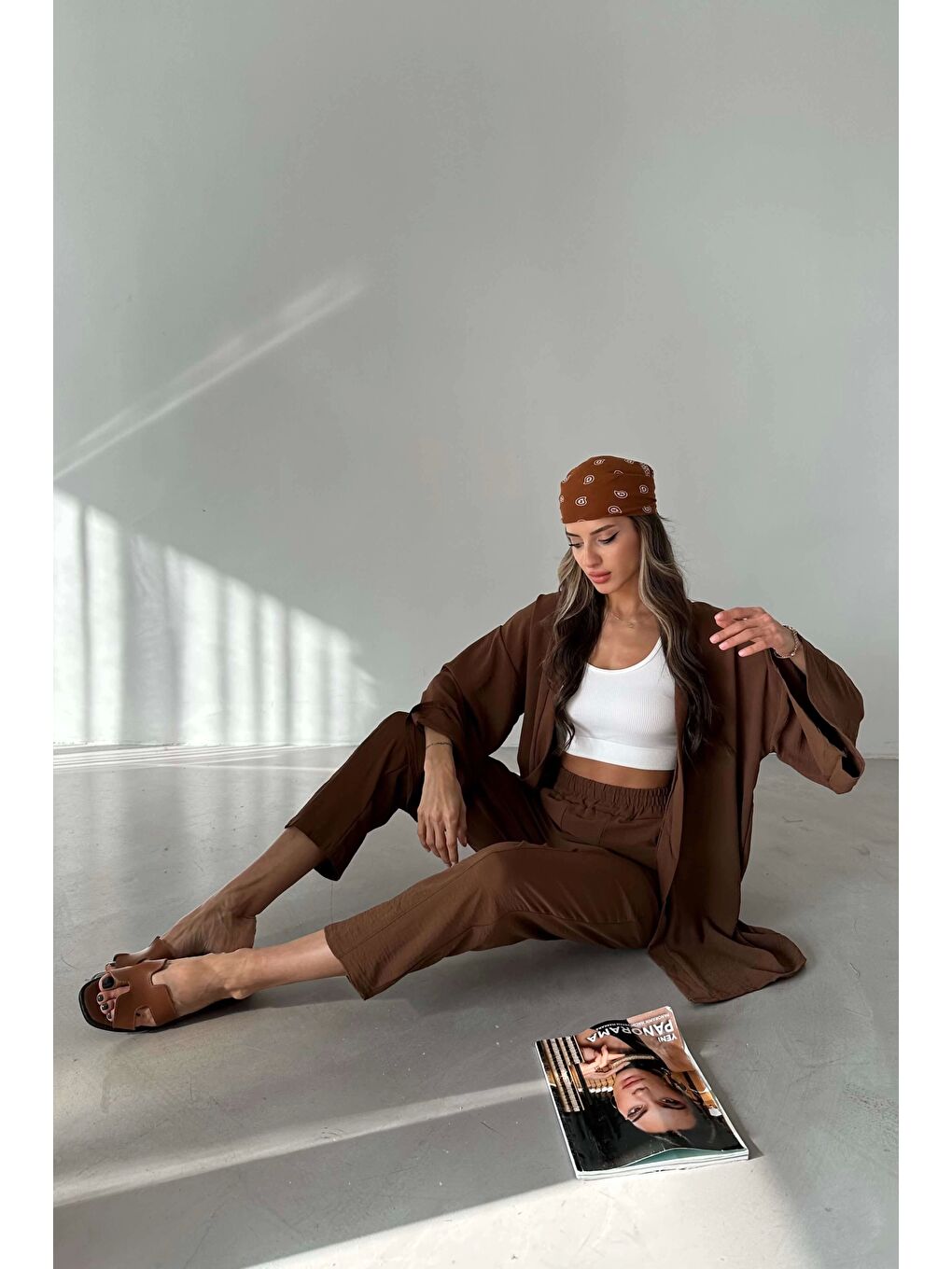 Kahverengi Kadın Kahve Kimono Takım 1018-0075-3