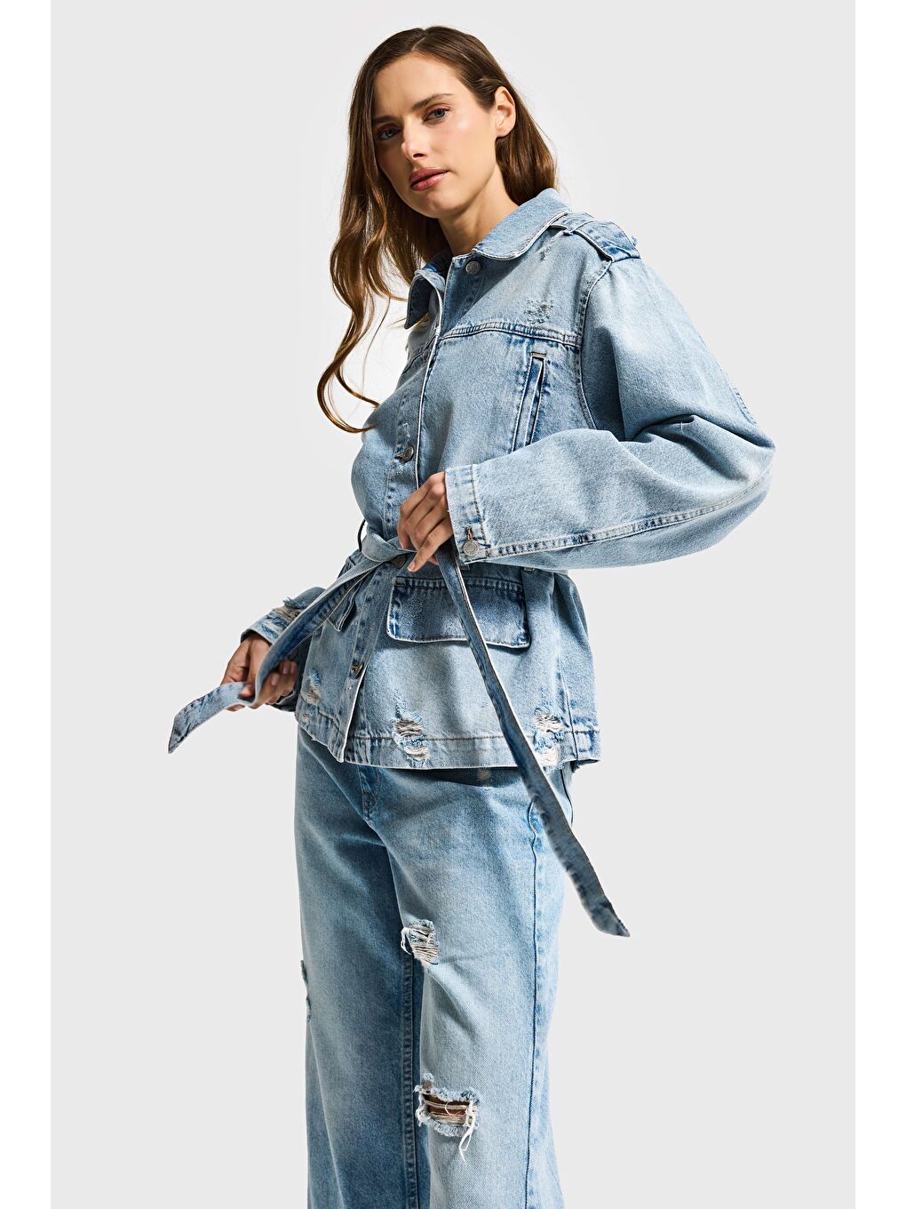 Mavi Kadın Ice 12s6-32 Oversize Kemer Detaylı Yırtık %100 Pamuk Denim Ceket-6