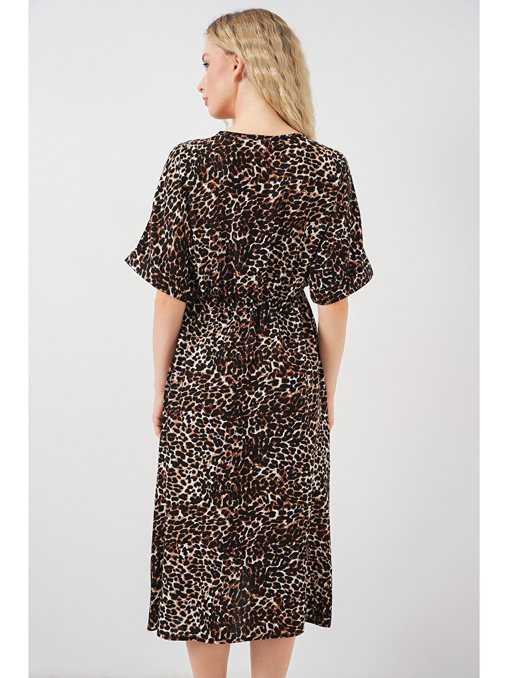 Kadın Desenli Kısa Kol Elbise 2569 - C. Kahverengi-5