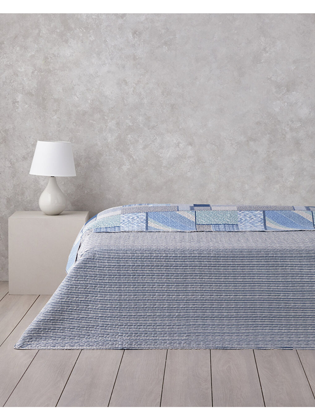 Patch Mosaic Çift Kişilik Çok Amaçlı Örtü 200x220 cm Mavi-1