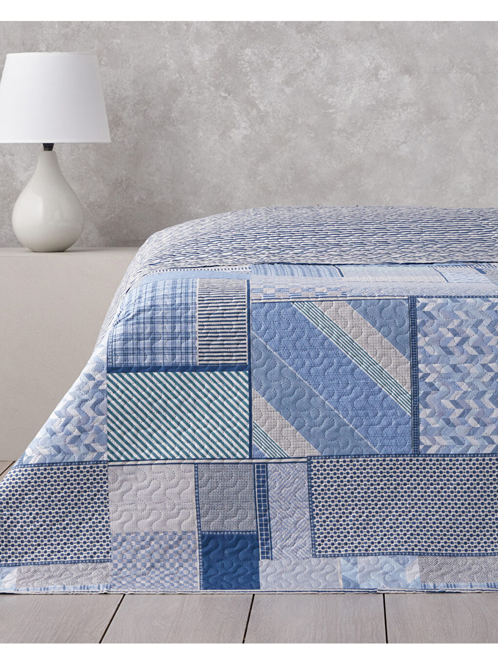 Patch Mosaic Çift Kişilik Çok Amaçlı Örtü 200x220 cm Mavi-2