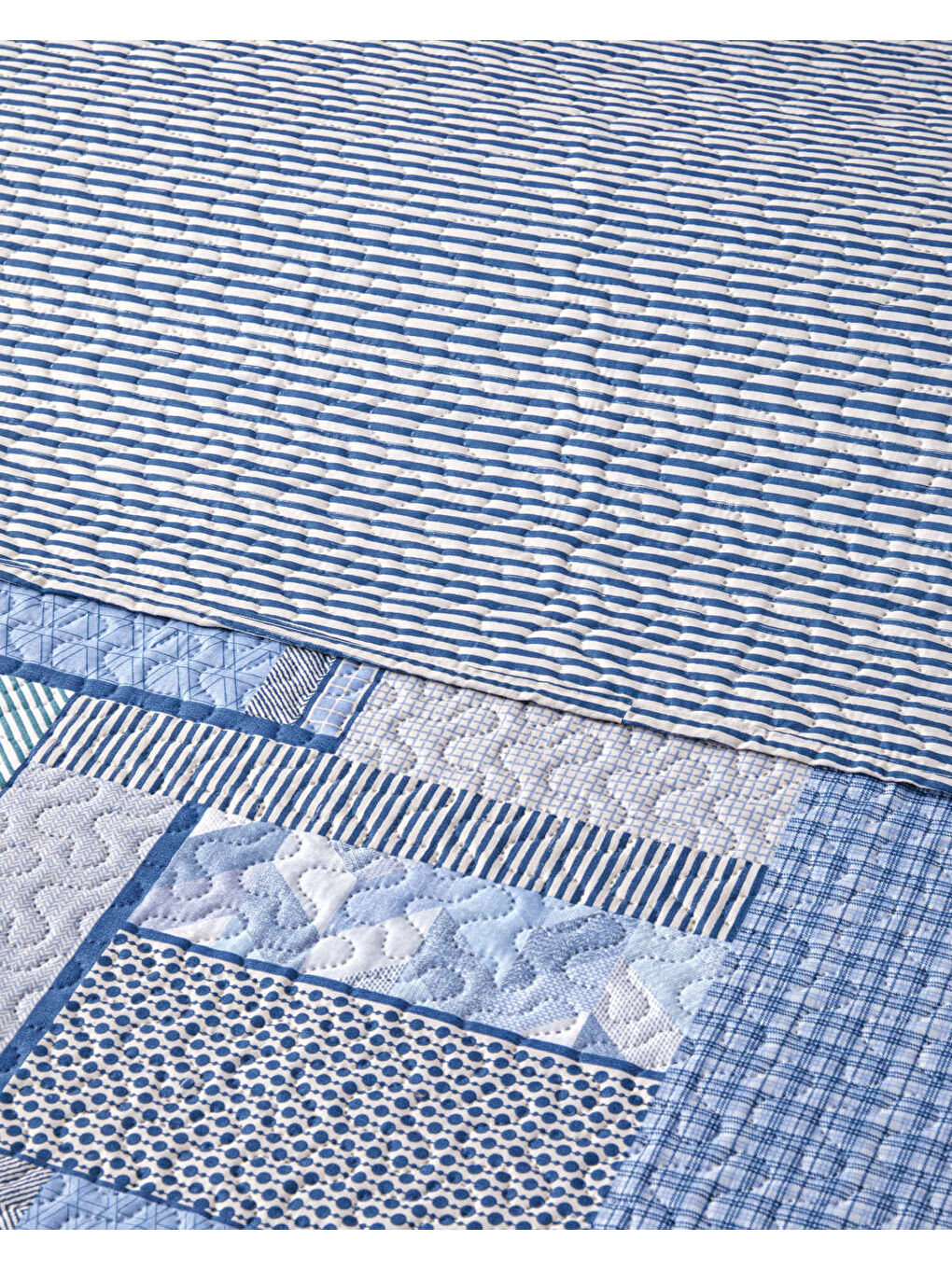 Patch Mosaic Çift Kişilik Çok Amaçlı Örtü 200x220 cm Mavi-3