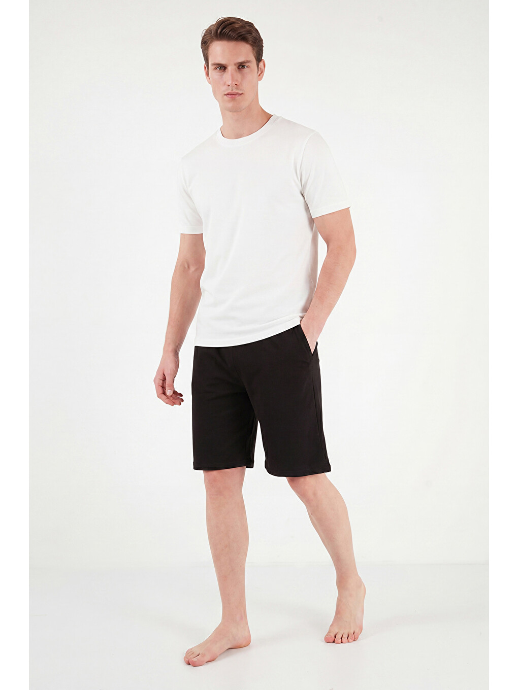 Siyah Pamuklu Regular Fit Bağlamalı Cepli Pijama Şort 6574004-3